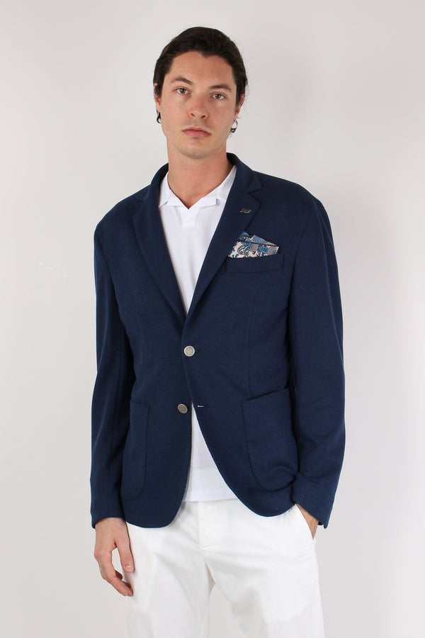 Giacca Punto Maglia Bottoni Oro Blu