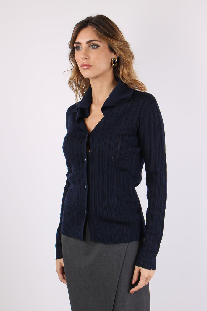 Polo Smagliata Bottoni Dark Blue-4