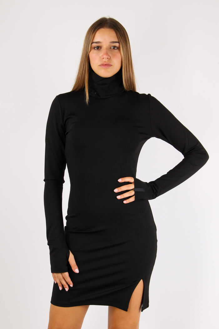 Abito Corto Collo Alto Nero-3