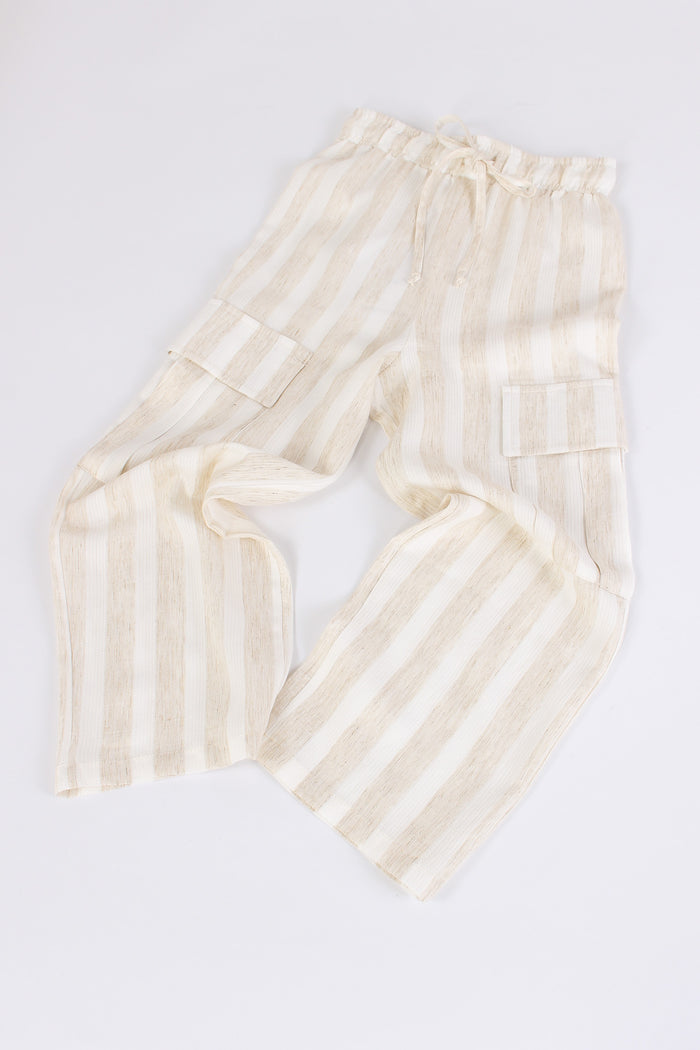 Pantalone Cargo Lino Latte/beige-4