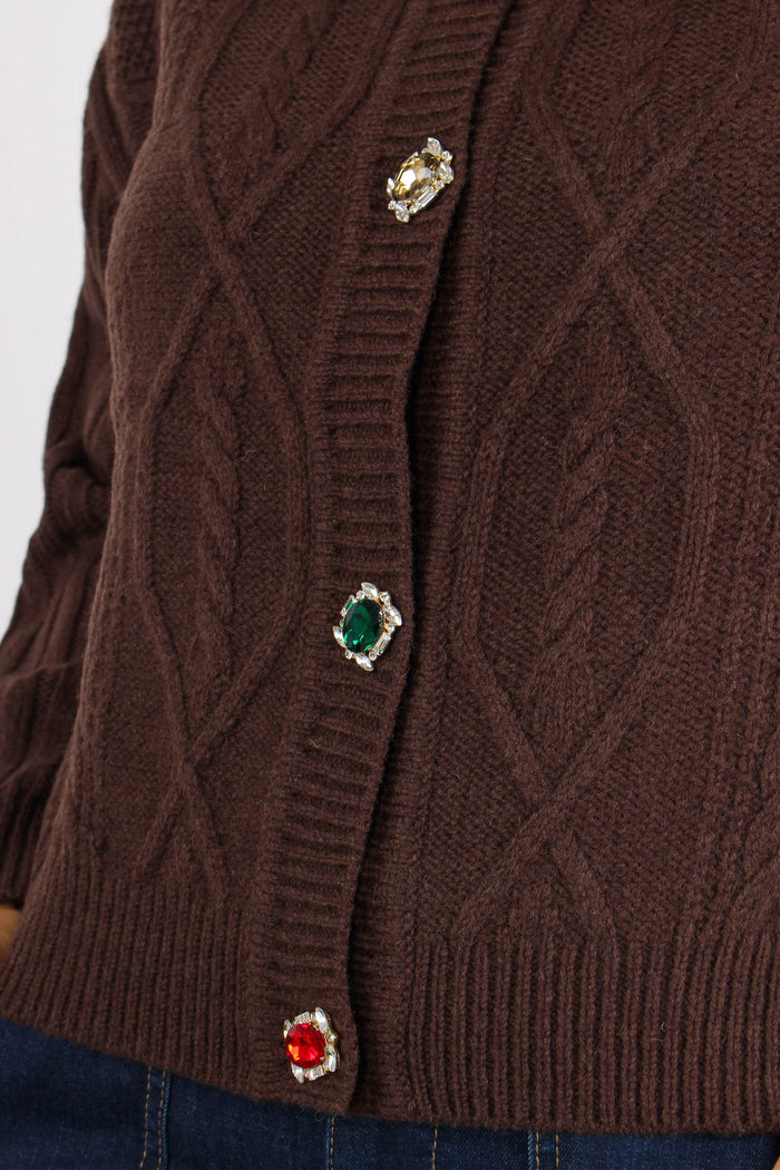 Cardigan Treccia Bottoni Dark Chocolate-6