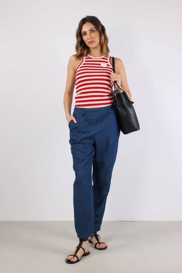 Pantalone Chambray Elastico Di Denim