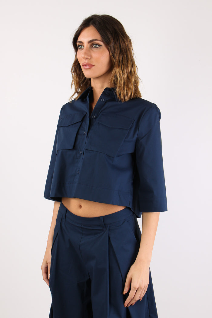 Camicia Taschine Cotone Tecnico Navy Blue-3