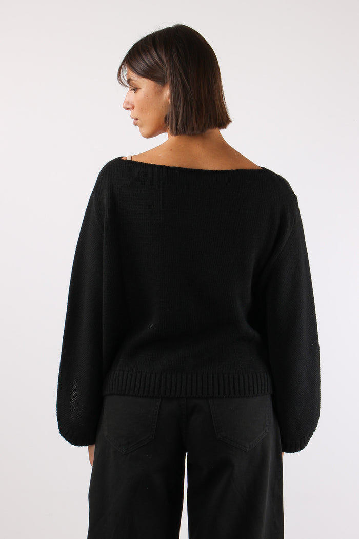 Maglia Bottoni Manica Nero-4