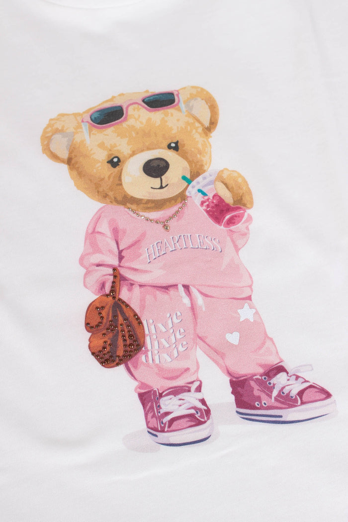 T-shirt Orsetto Strass Off White-5