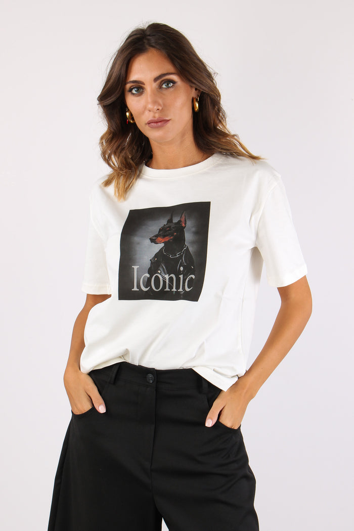 T-shirt Stampa Doberman Bianco-2