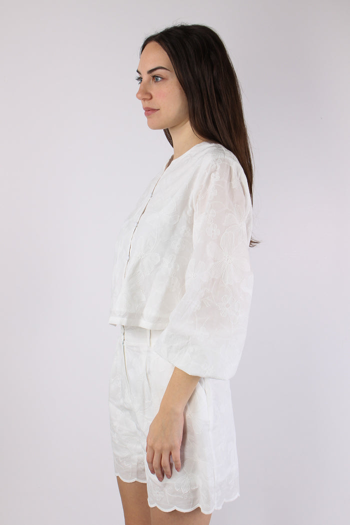 Camicia Corta Ricami Bianco-3