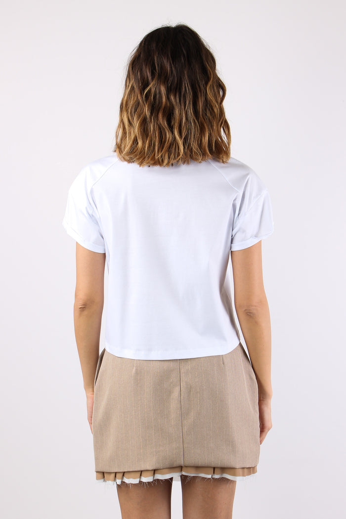 T-shirt Crop Applicazione Fior Bianco-4