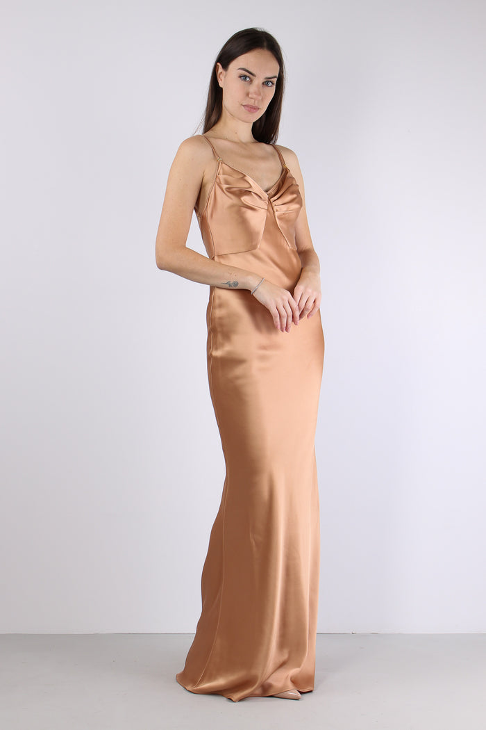 Abito Raso Spalline Champagne-5