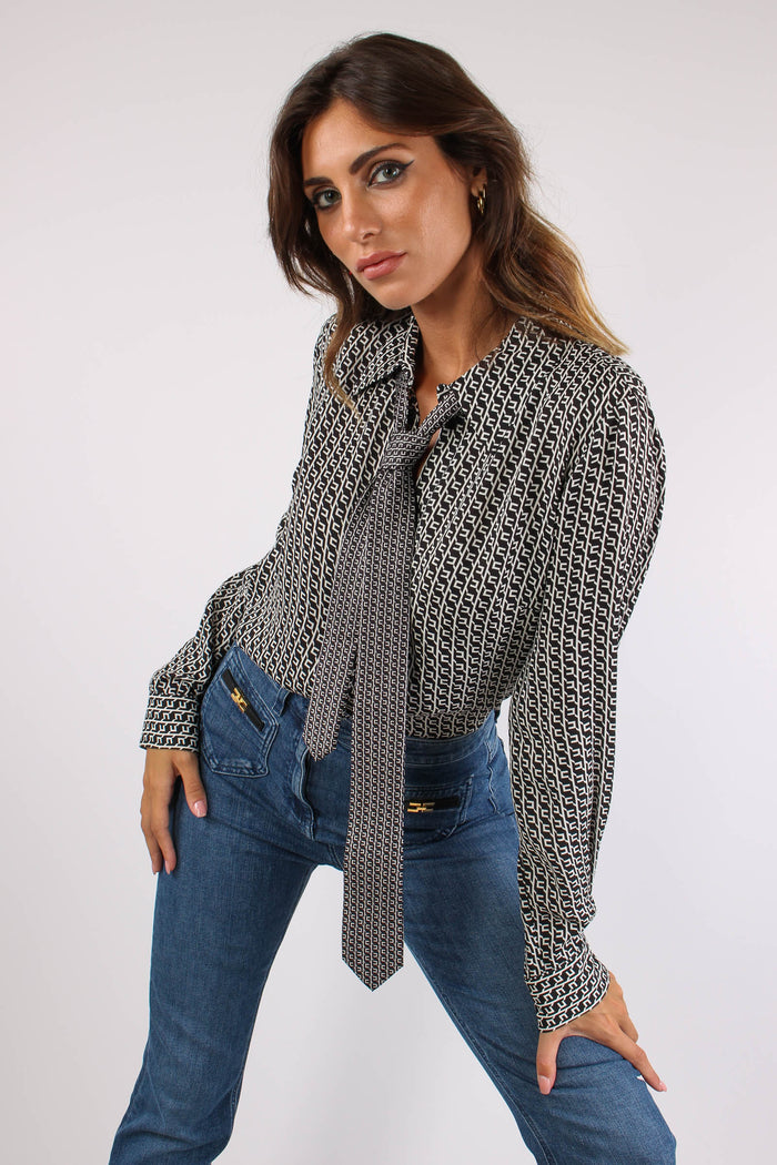 Camicia Viscosa Cravatta Nero/milk-5