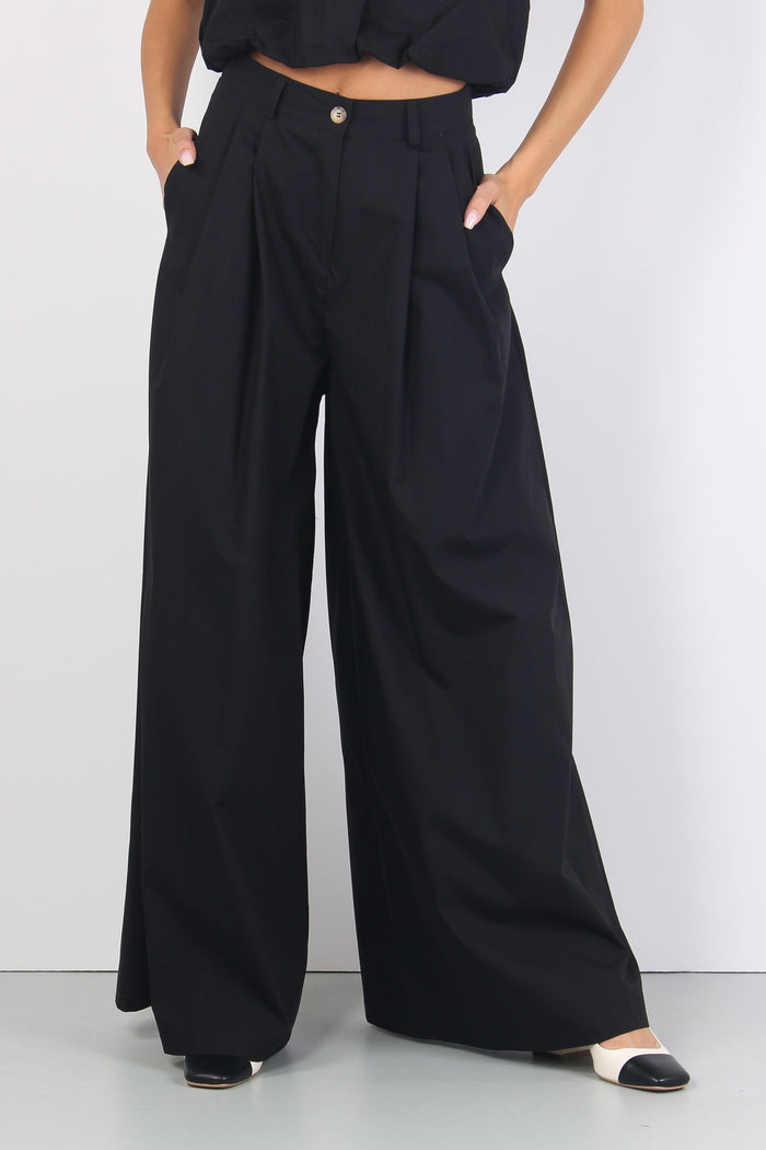 Pantalone Largo Cotone Pences Nero-6