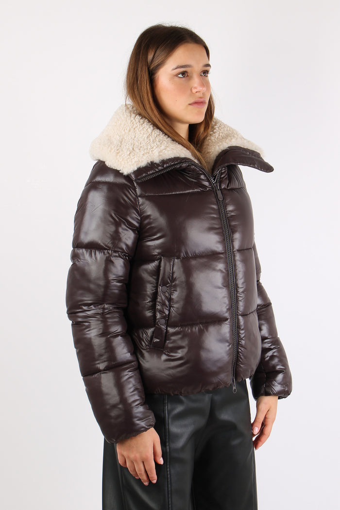 Moma Piumino Corto Lucido In Brown Black-9