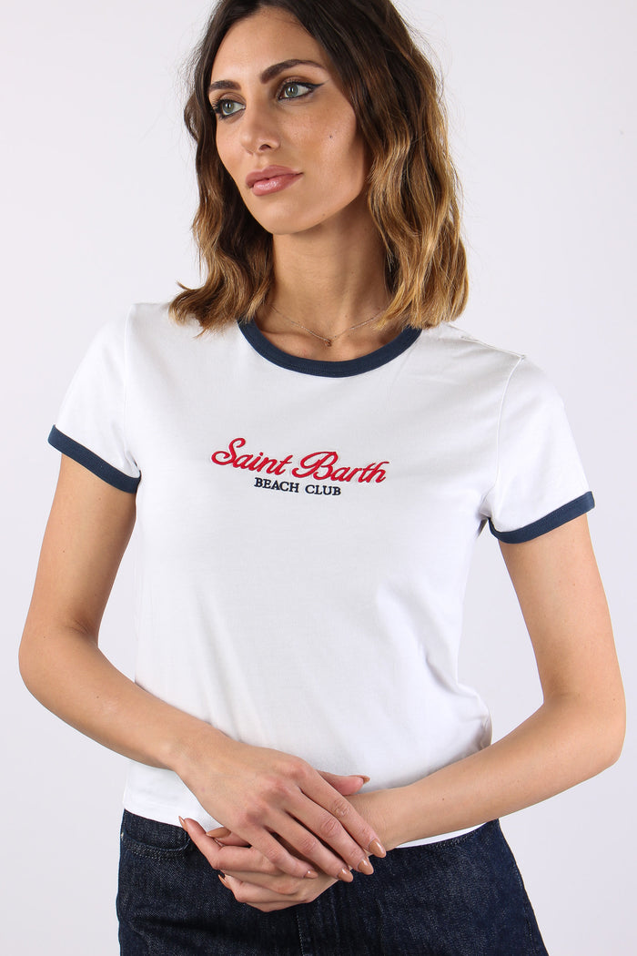 T-shirt Profilo Contrasto Bianco/blu-8