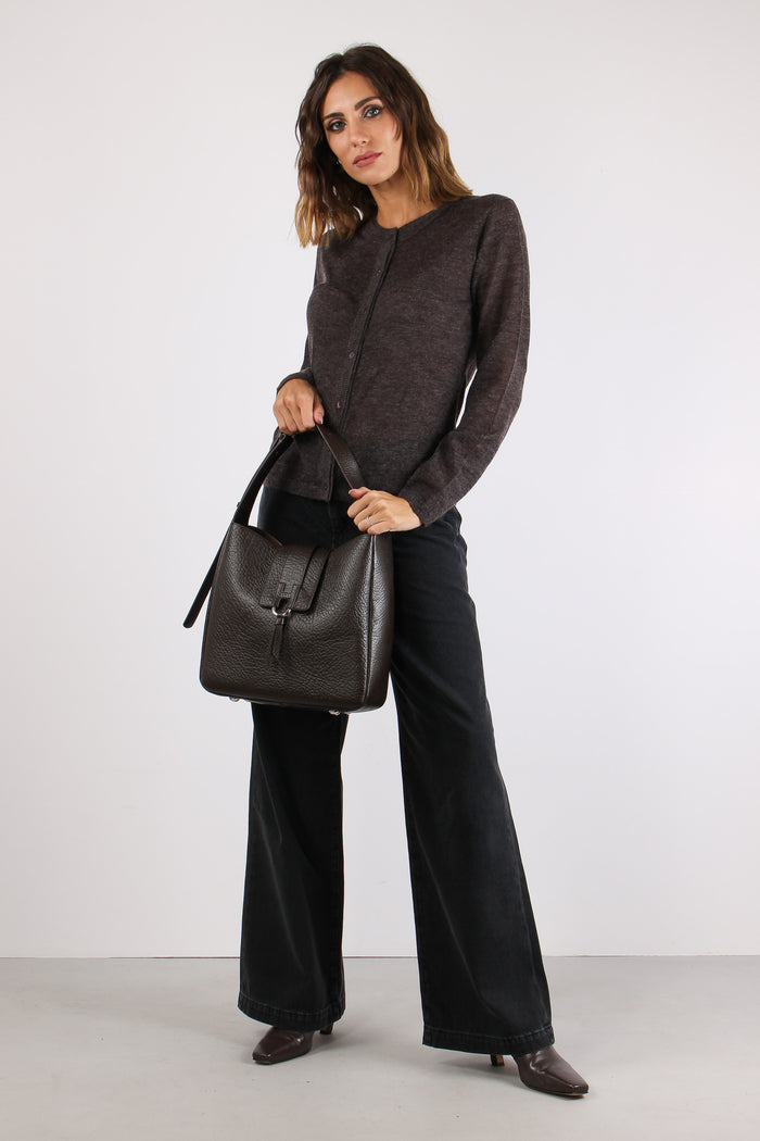 Cardigan In Maglia Bottoni Ebano-3