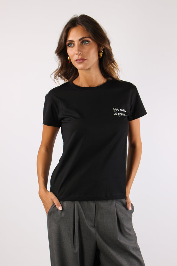 T-shirt Ricamo Nel Caso Ci Pe Nero-2