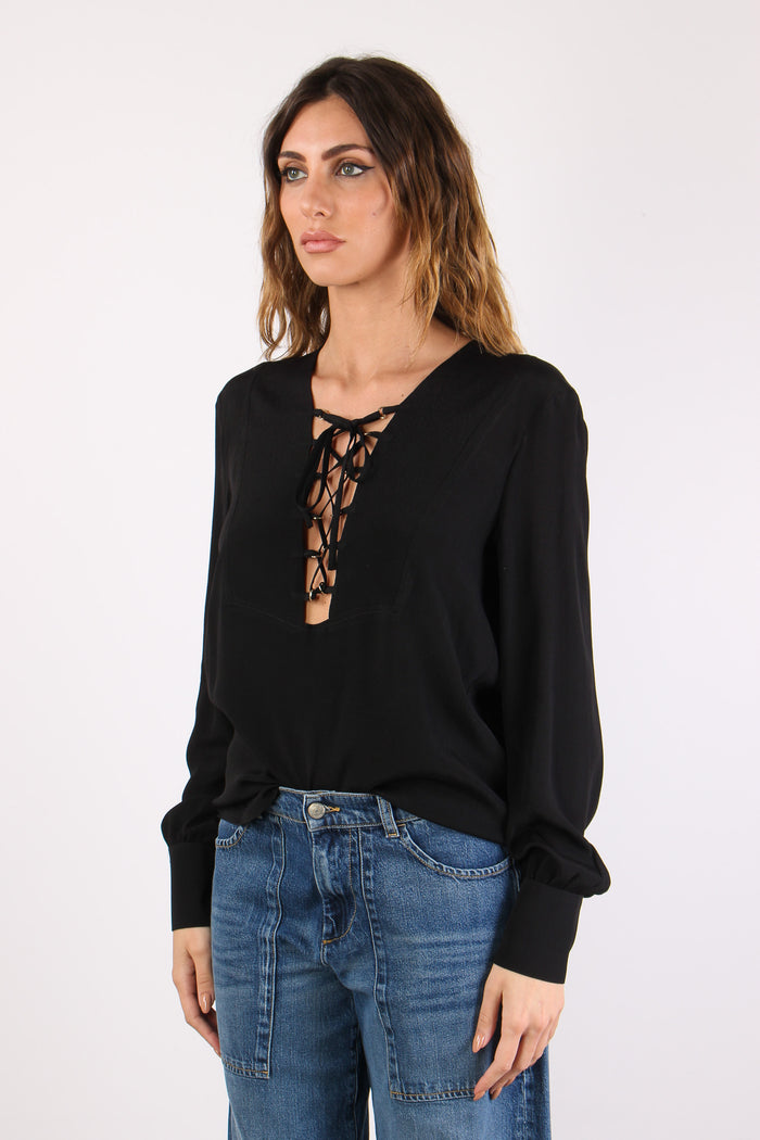 Cyrill Blusa Lacci Manica Lunga Black-3