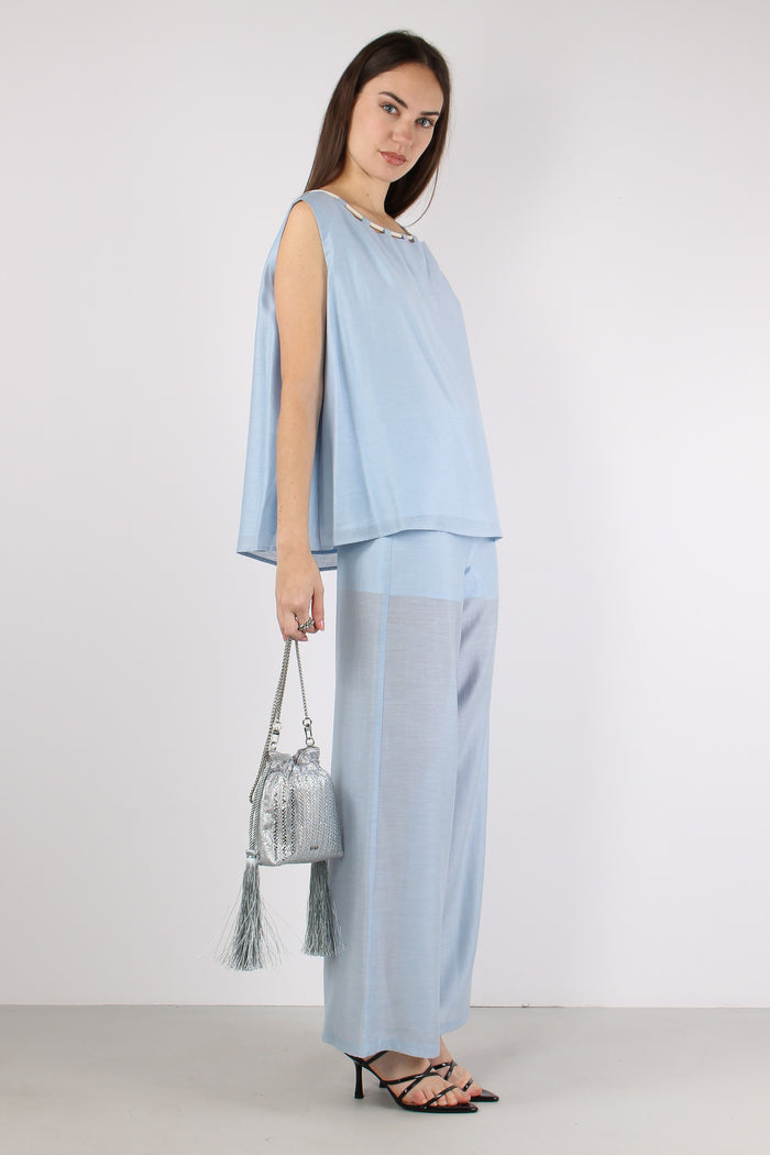 Pantalone Cinturino Corda Celeste