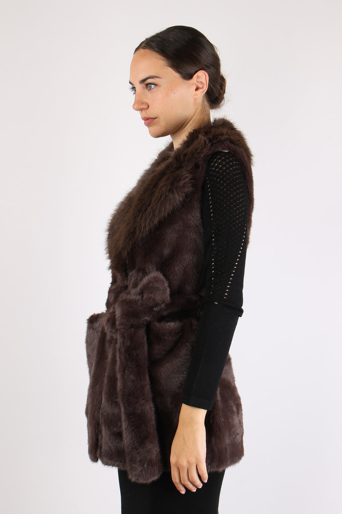 Princess Gilet Ecopelliccia Cinturato Moro-7