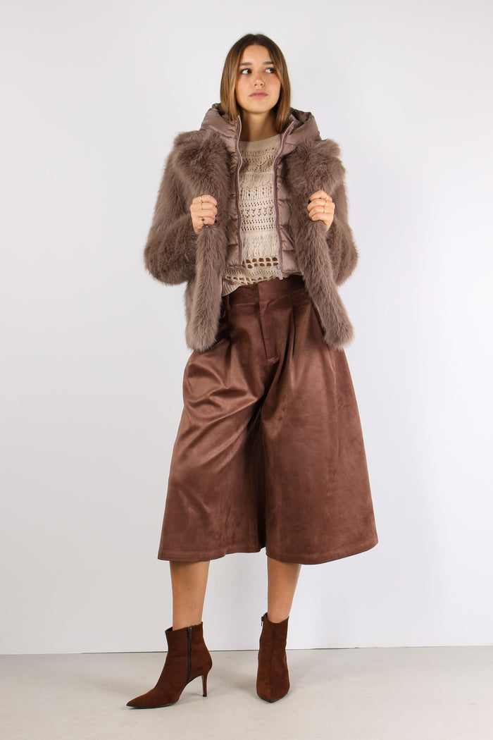 Giubbotto Pelliccia Cappuccio Taupe