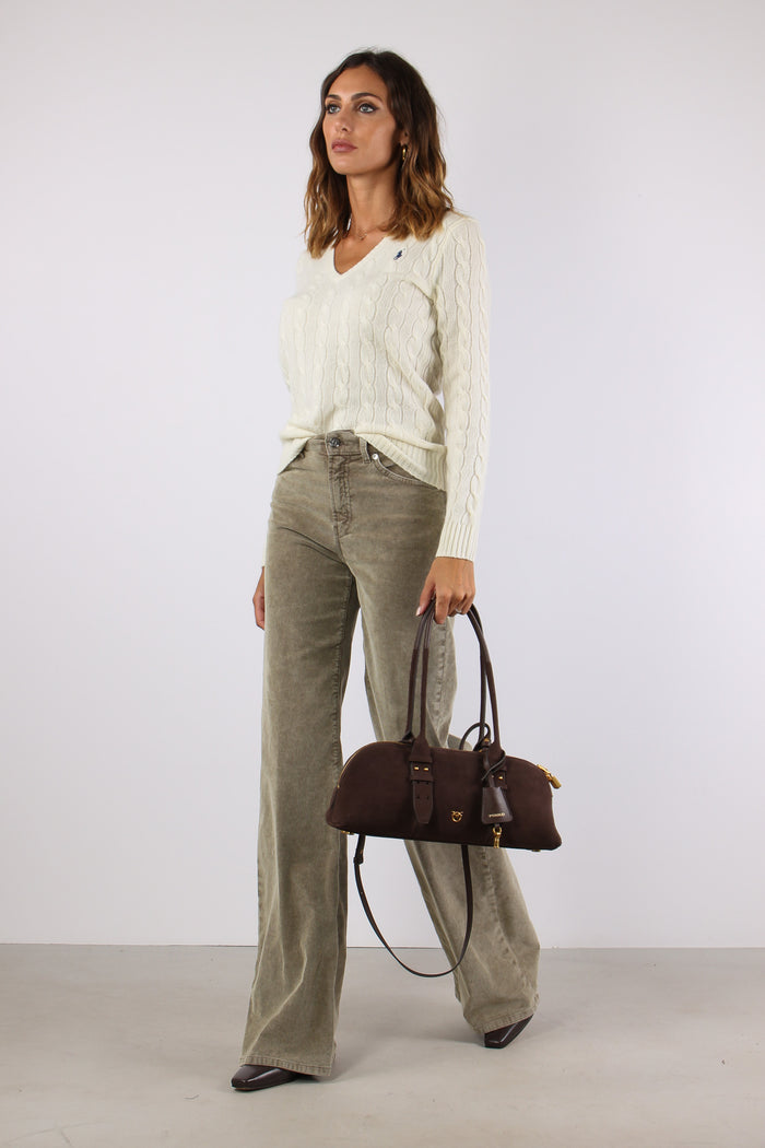 Maglia Scavo V Trecce Cream-3