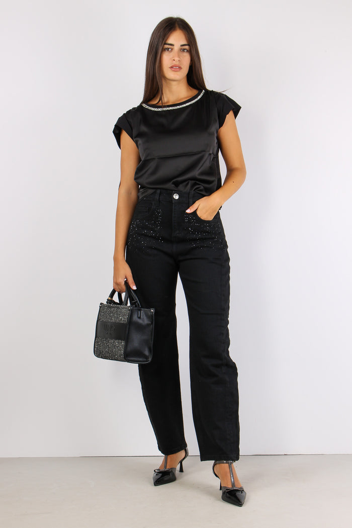 T-shirt Bimateriale Perle Coll Nero-6