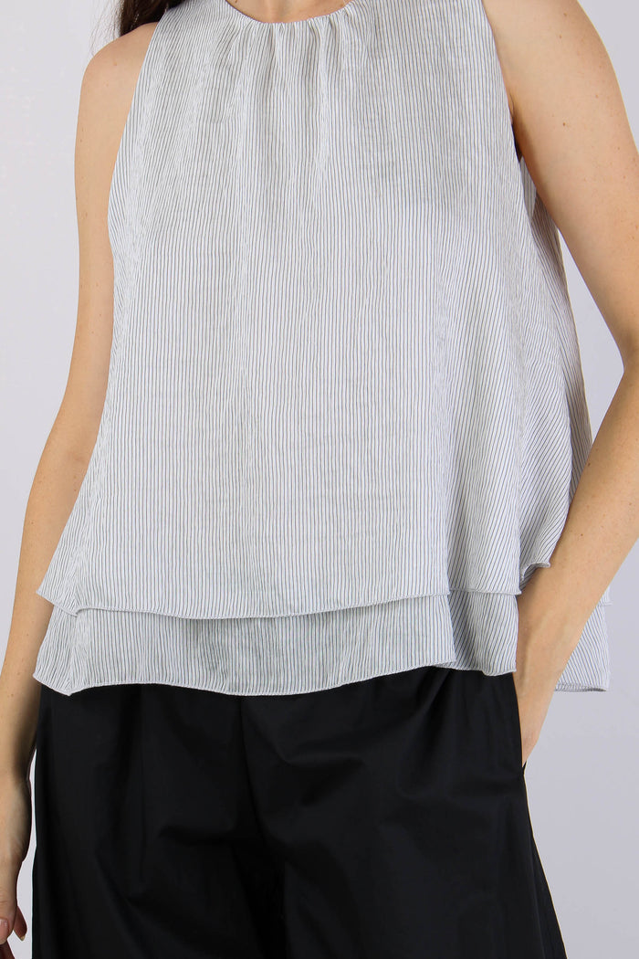 Top Doppiato Riga Viscosa Bianco/nero-7
