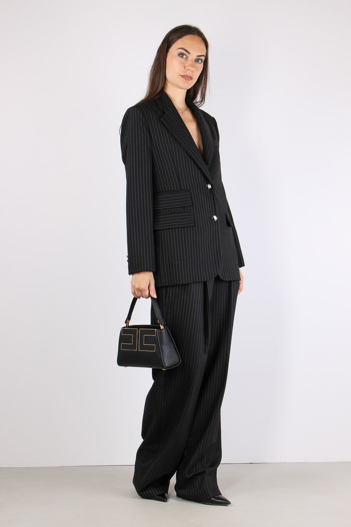 Pantalone Palazzo Gessato Nero/beige-5