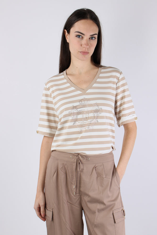 T-shirt Riga Scollo V White/almond