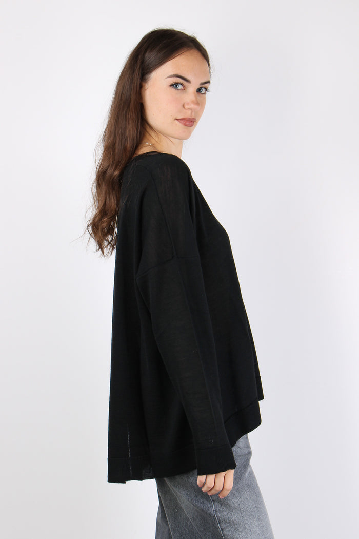 Maglia Misto Lana Scavo V Nero-5