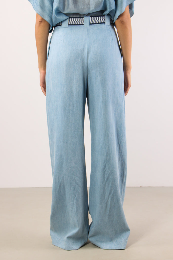 Pantalone Palazzo Denim Cintur Denim-4