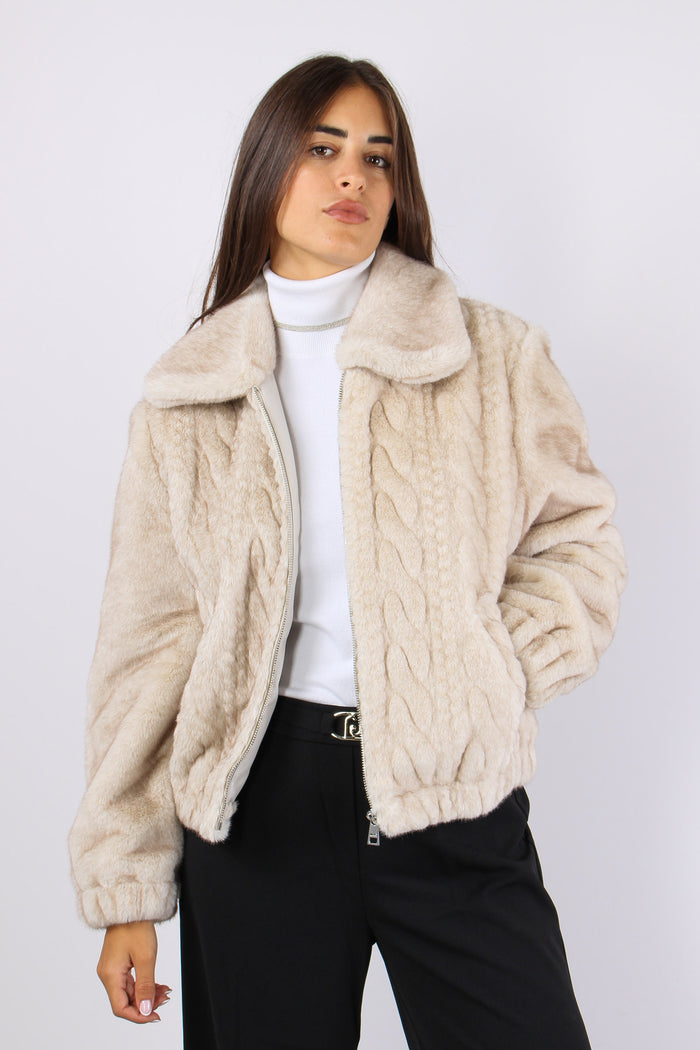 Pelliccia Effetto Treccia Beige-3