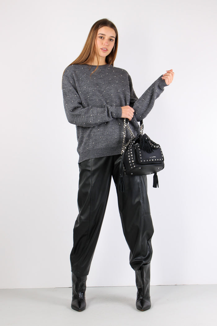 Maglia Inserto Strass Grey-5