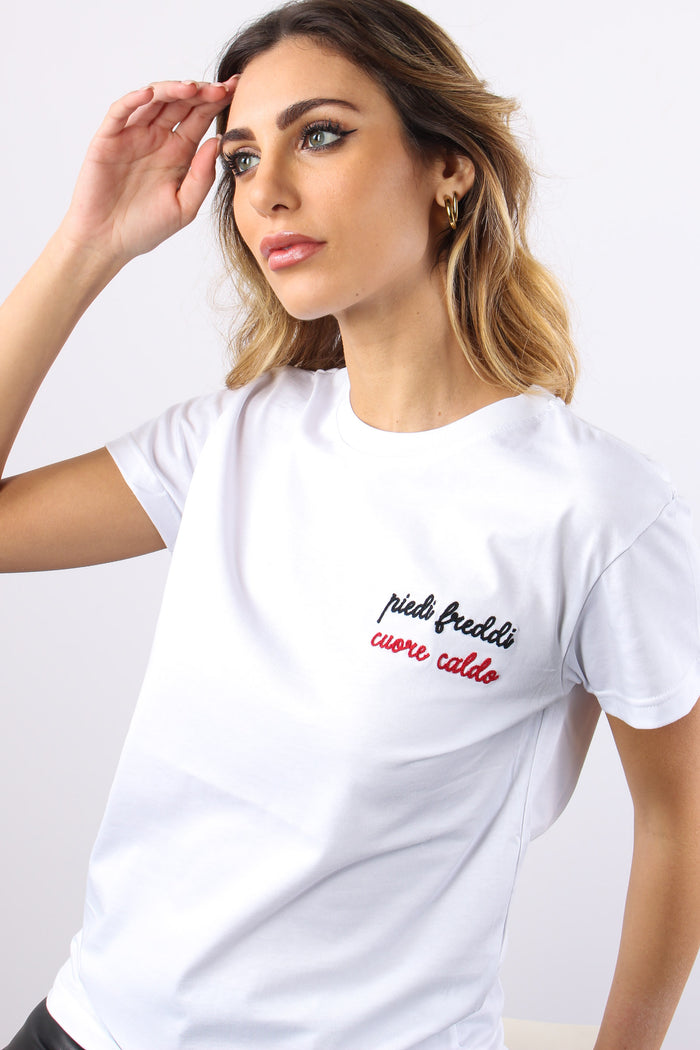 T-shirt Ricamo Piedi Freddi C Bianco-2