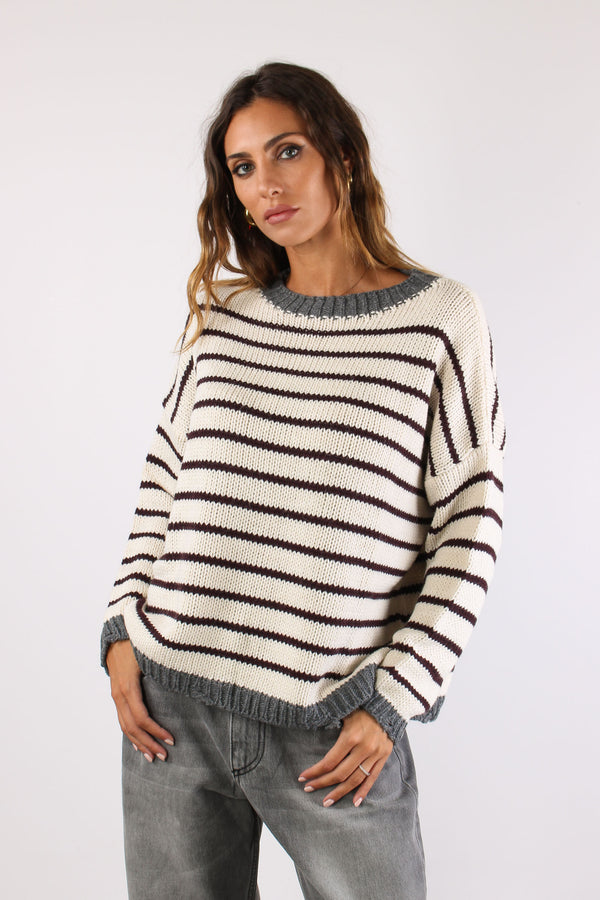 Maglia Girocollo Riga Panna/bordeaux-2
