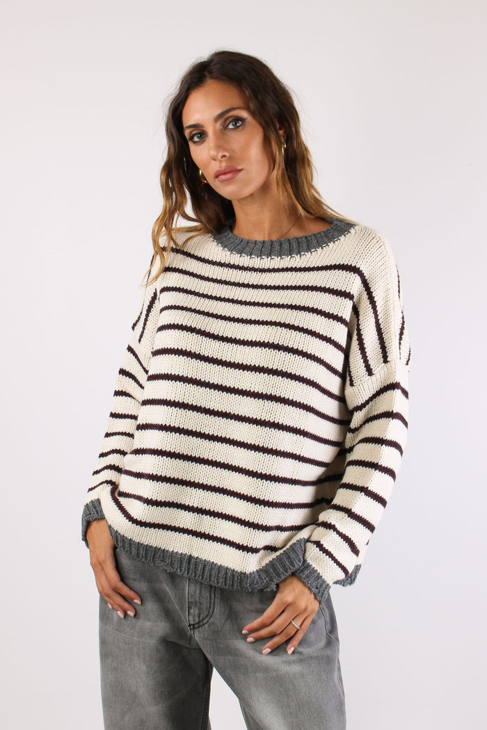 Maglia Girocollo Riga Panna/bordeaux-2