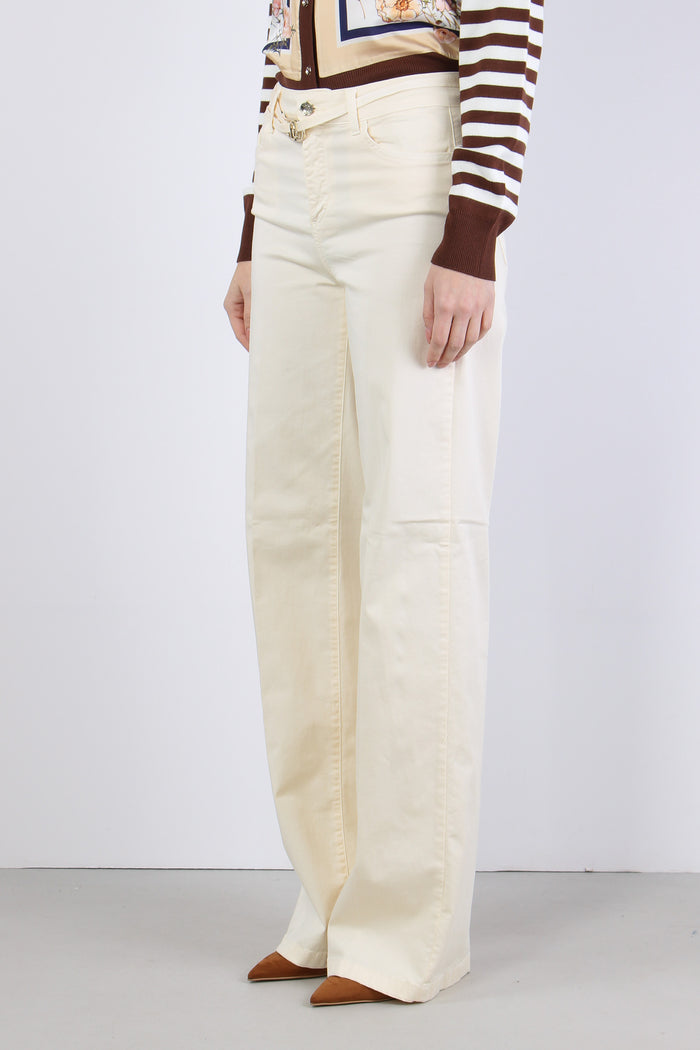 Pantalone Palazzo Cotone Panna-7