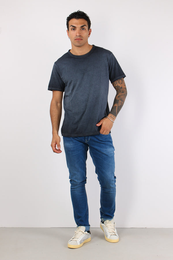 T-shirt Cotone Taglio Vivo Blue Faded-2