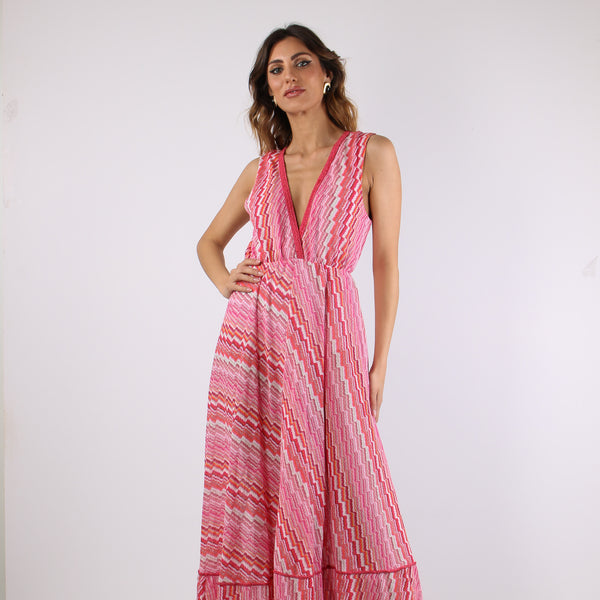Abito Lungo Jacquard Electric Fuxia-2