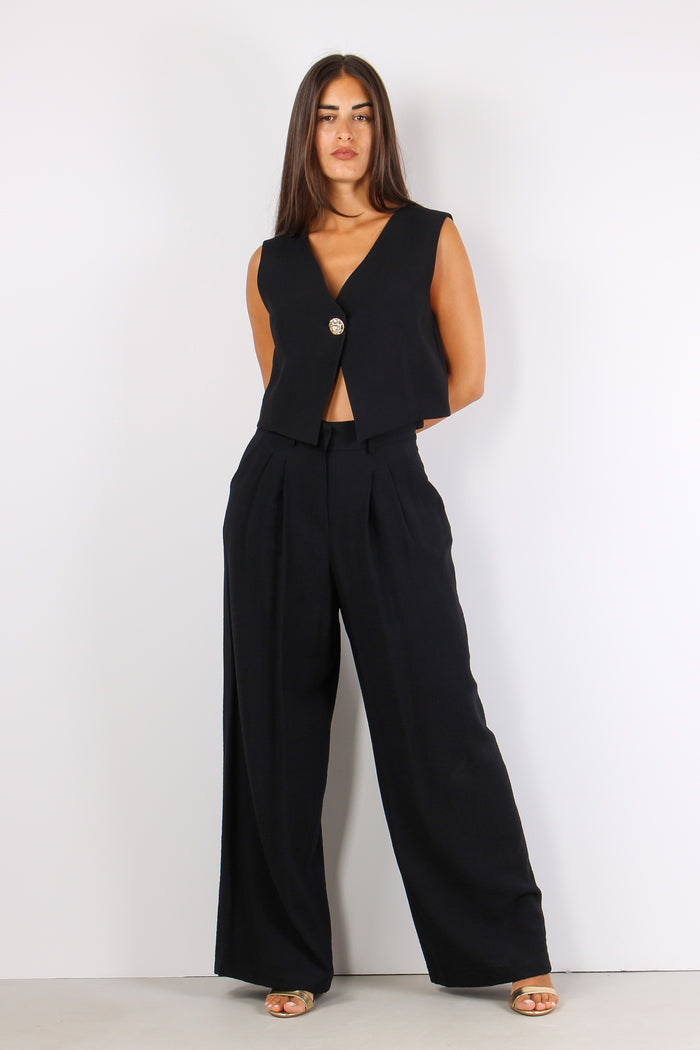 Pantalone Bottoni Gioiello Nero