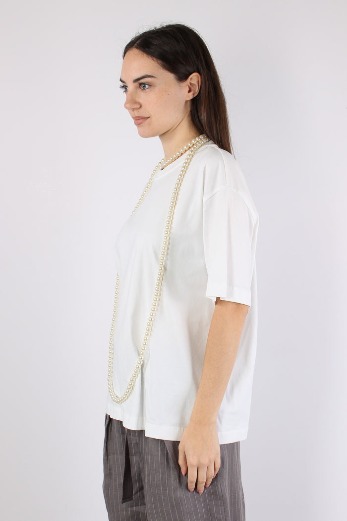 T-shirt Over Collana Bianco-4