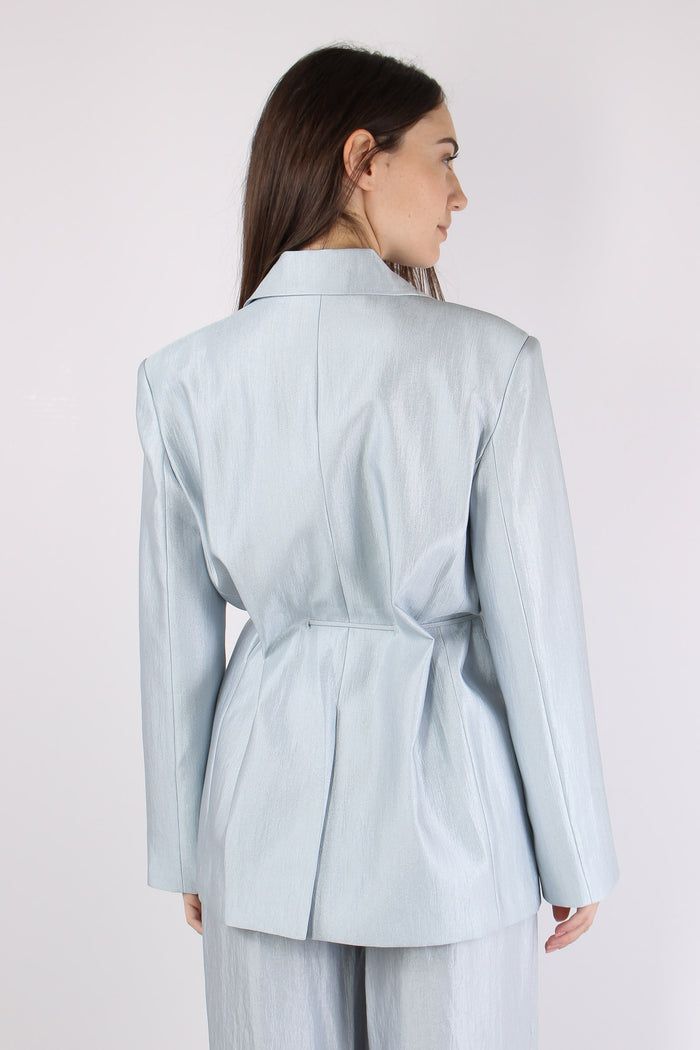 Giacca Cinturata Cangiante Celeste-5