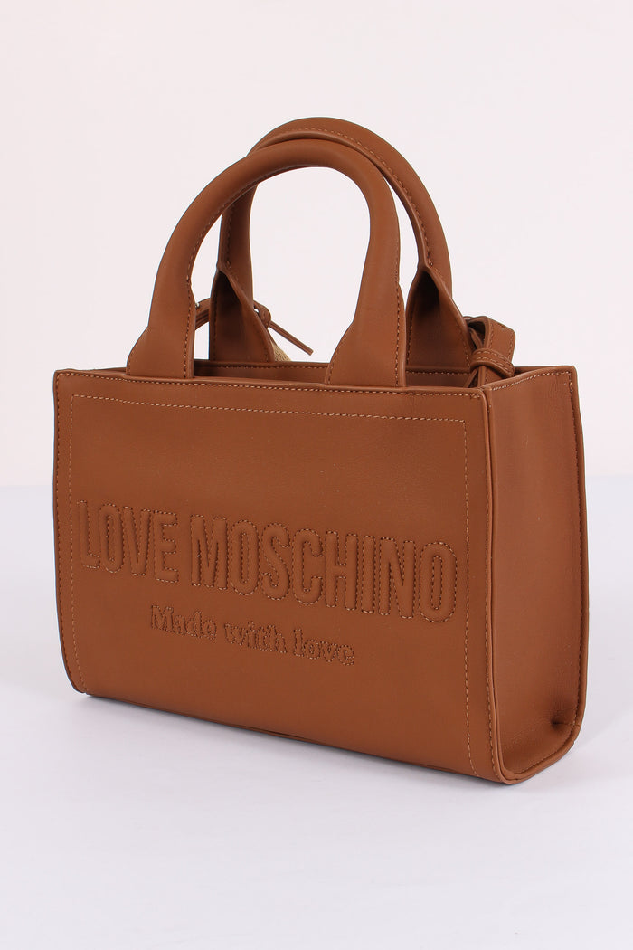 Mini Shopping Rigida Lettering Cuoio-5