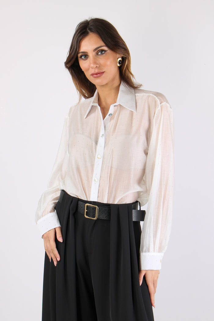 Camicia Over Mussola Strass Bianco-3