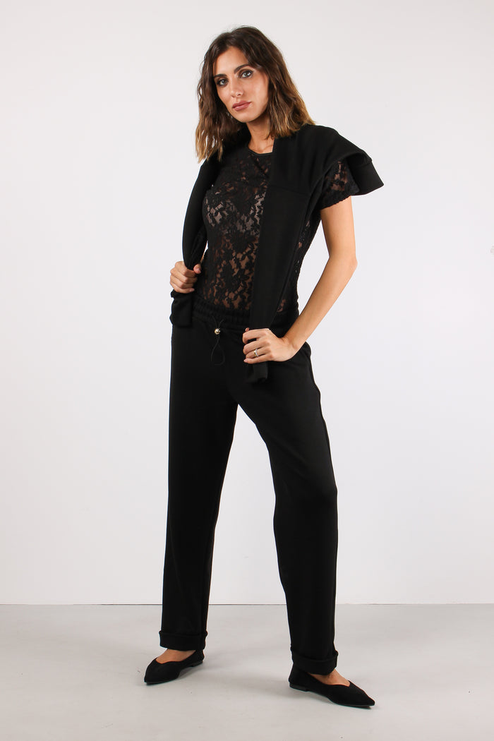 Pantalone Modal Risvolto Fondo Nero-3