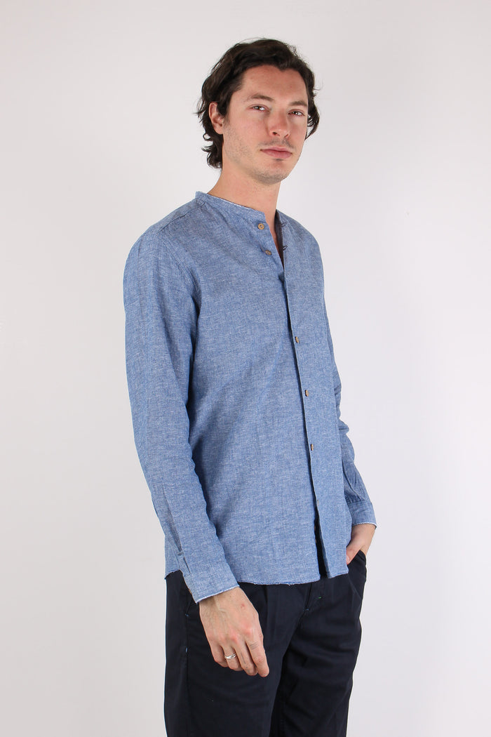 Camicia Lino Coreana Blu-6