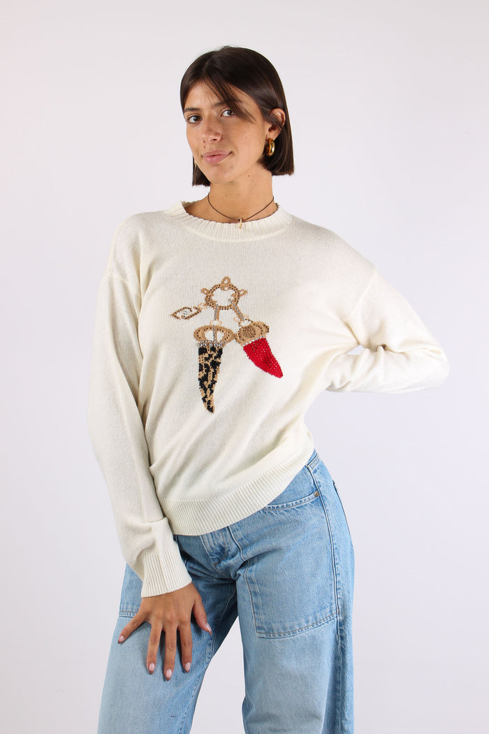 Maglia Corni 100% Lana Lucky Bianco Lana-2