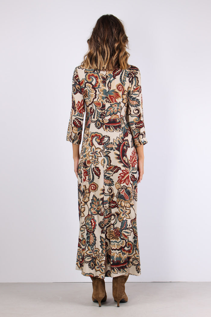 Abito Lungo Viscosa Fantasia Ottanio/bordeaux-6