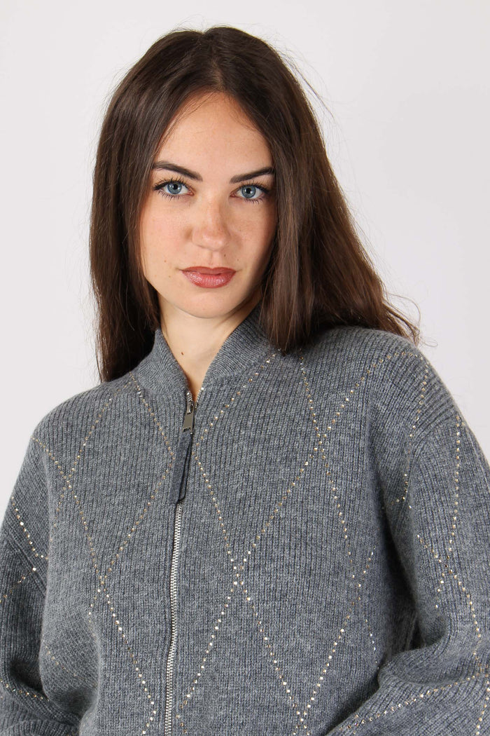 Giacca Ricamo Strass Grigio Chiaro-8