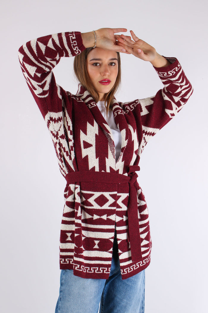 Cardigan Norvegese Panna/bordeaux-7