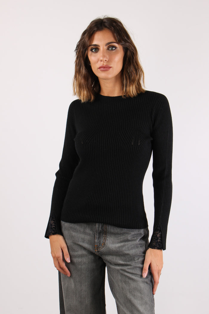 Maglia Costina Pizzo Polsi Nero-2